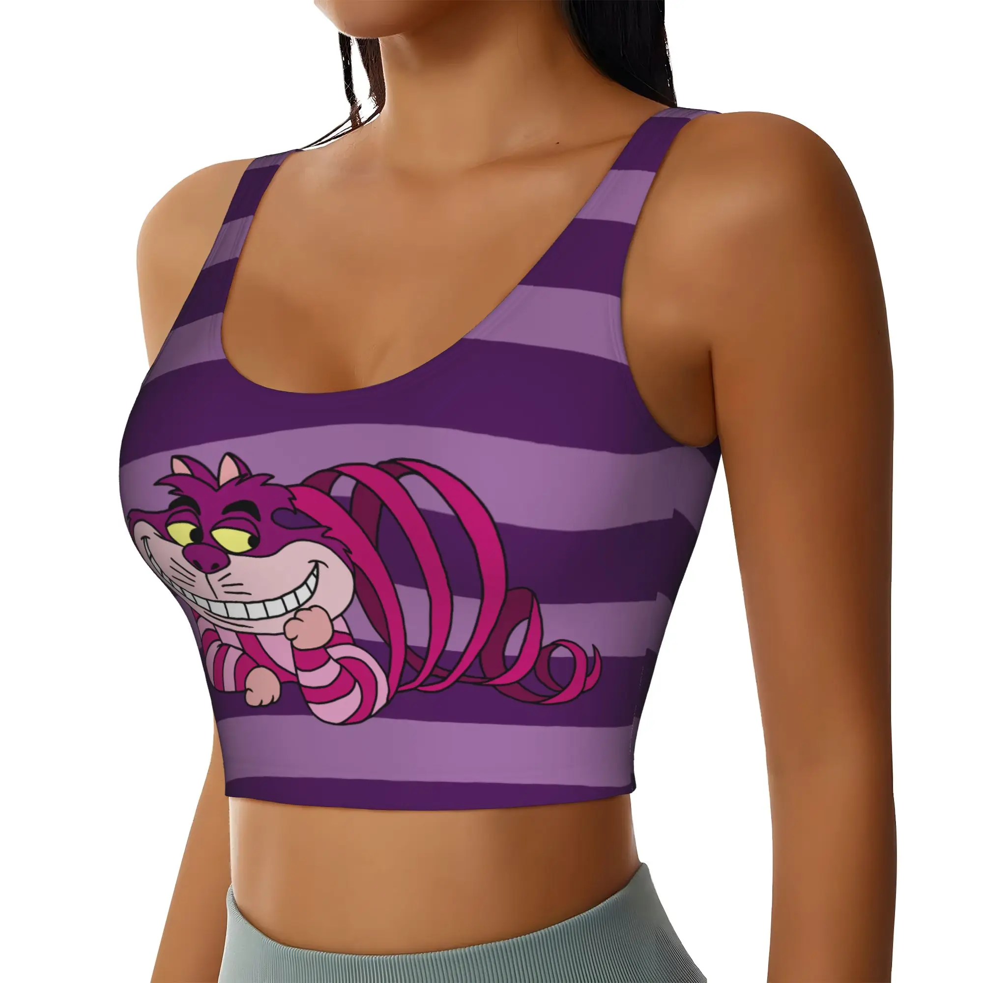 Custom Cheshires Anime Cat Workout Crop Tank Tops Women's Cartoon Yoga Sports Bras