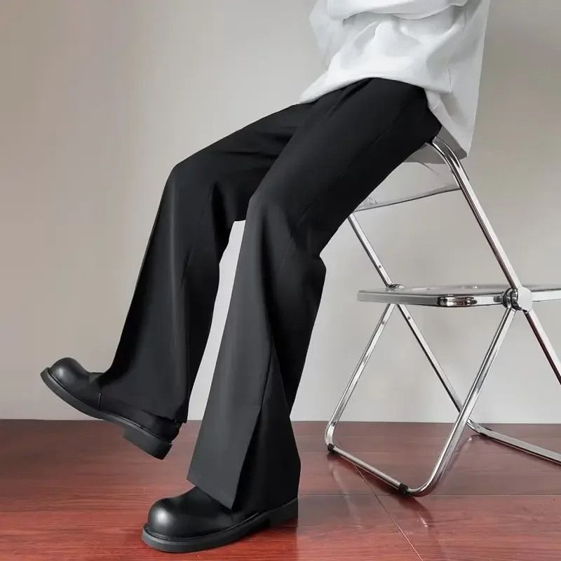 2024 Fashion Spring Autumn Men Split High Waist Trousers Male Long Thin Solid Color Pant Men's Casual Straight Suit Pants