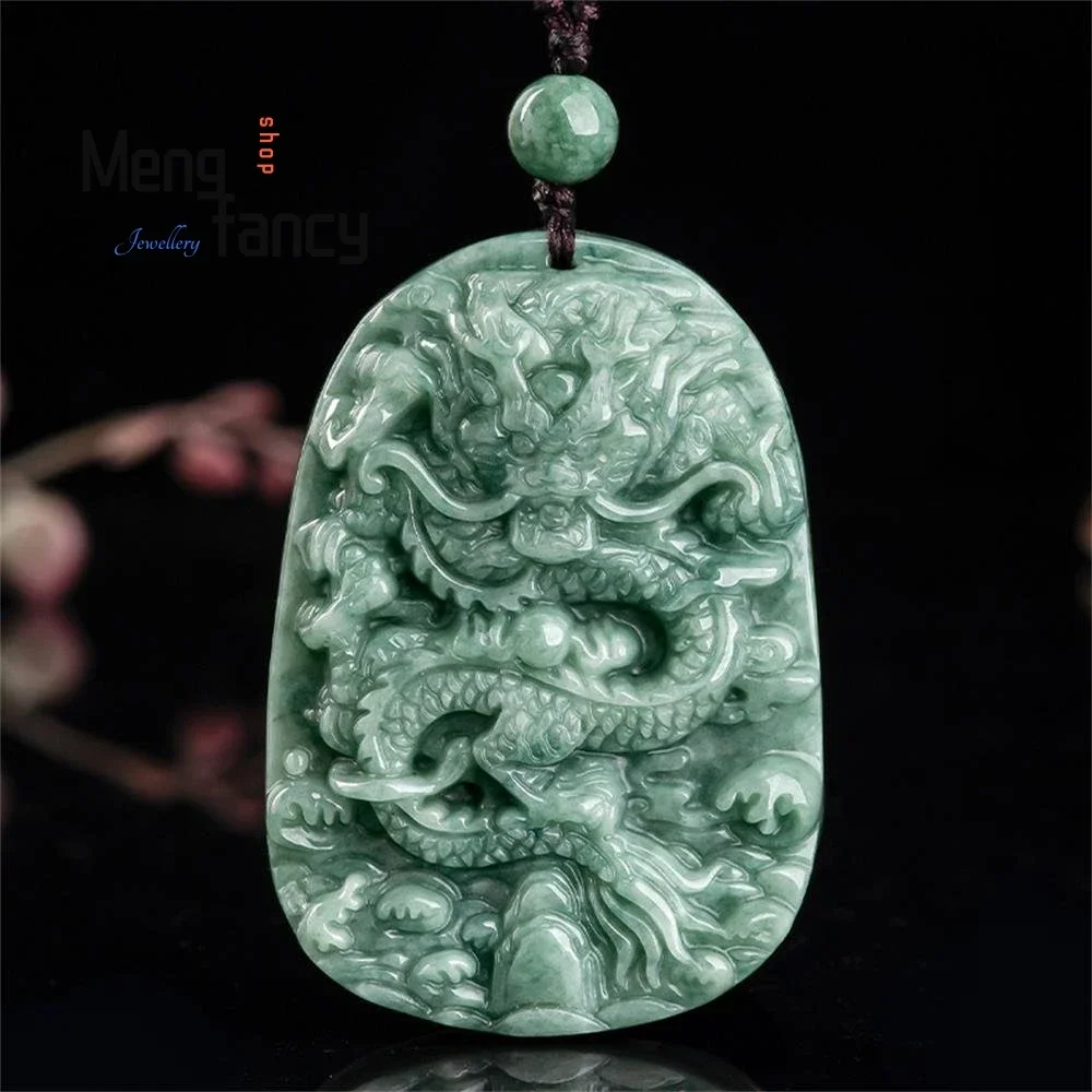 Natural A-goods Jadeite Zodiac Dragons Rising to the Four Seas Pendant Exquisite Engraver Handicraft Fashion Luxury Fine Jewelry