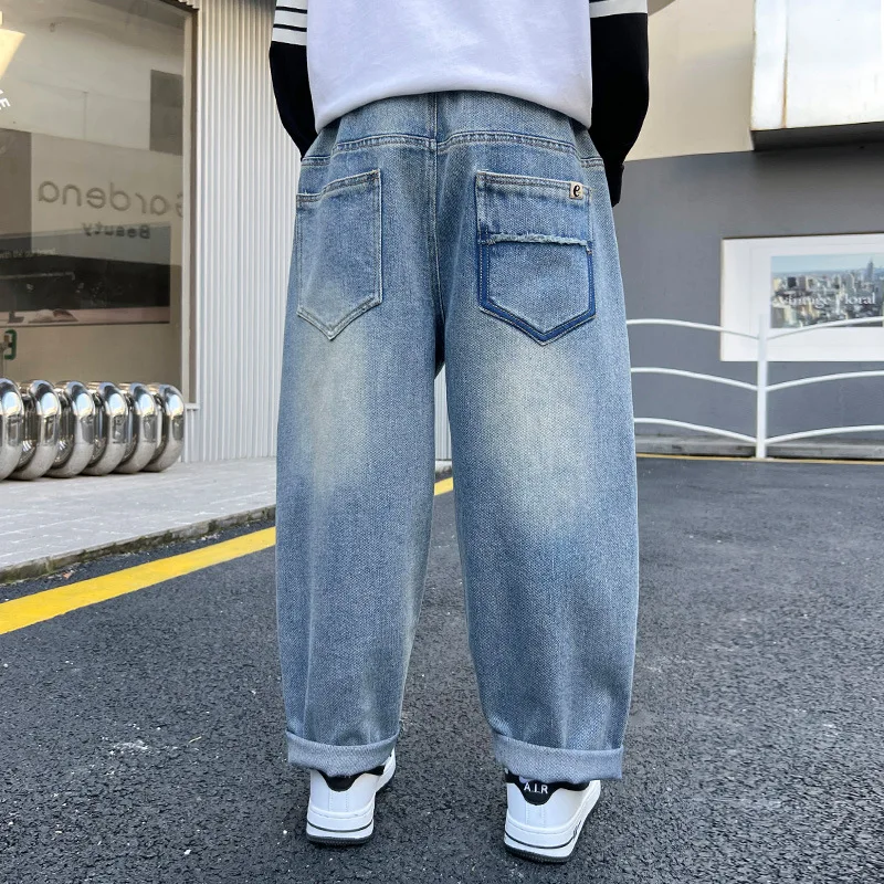 رائجة البيع الأولاد الجينز الفضفاضة مع المشارب الجانبية للطفل الخريف عالية الجودة مخطط الدينيم السراويل الاطفال الهيب هوب الشارع الشهير بنطلون #3