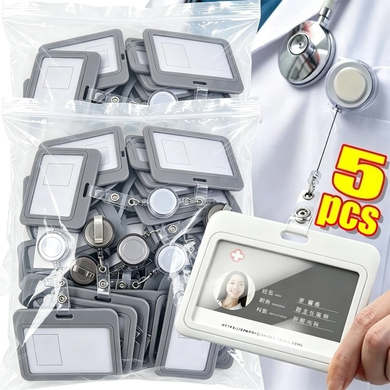 Work Badge Stretchable Protective Cover Easy Pull Tab Elastic Buckle Identification Card Employee Company Nurse Badge ID Holders