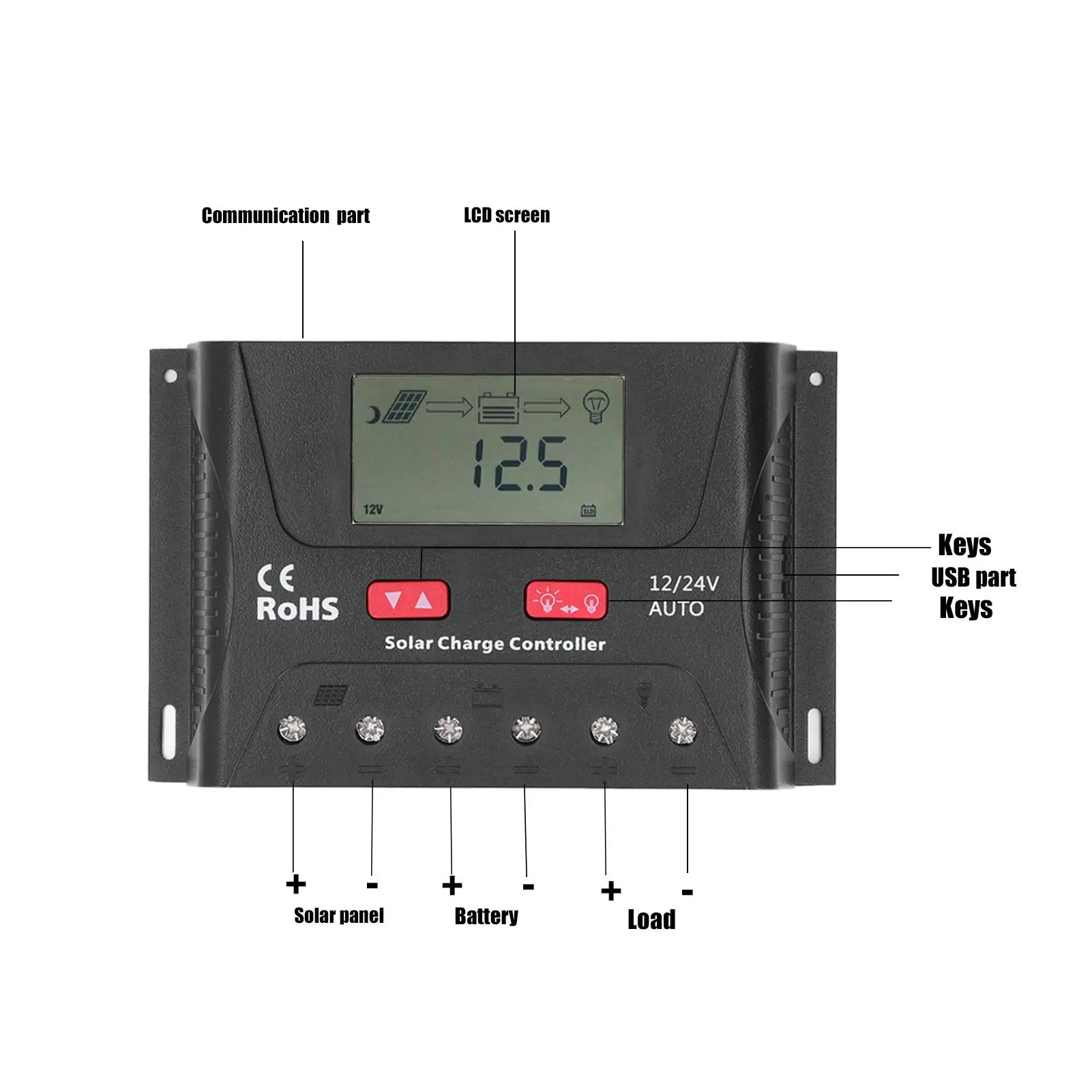 جهاز التحكم بالشحن بالطاقة الشمسية تعويض درجة الحرارة التعرف التلقائي على الجهد 30A منظم اللوحة الشمسية لسيارات rvs لليخوت #6