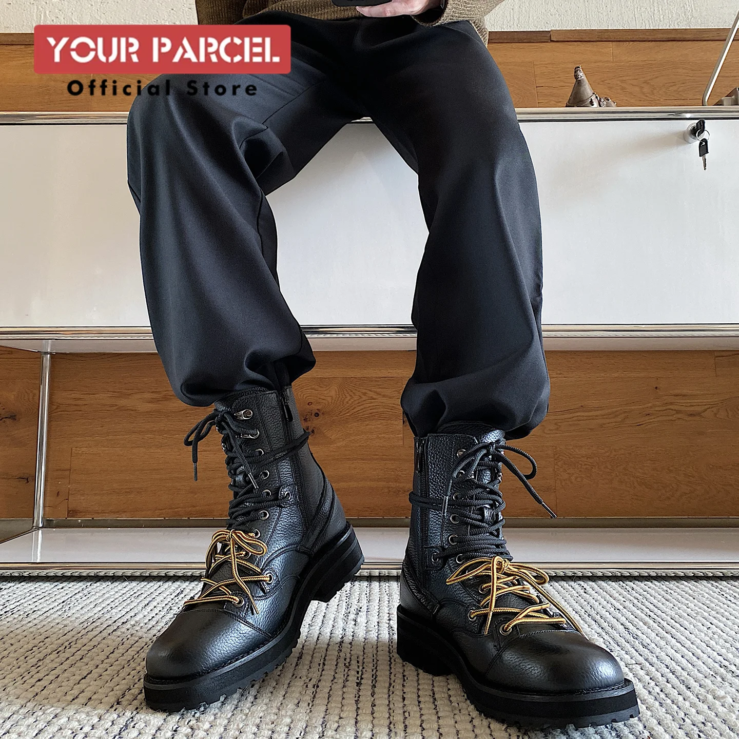 Stivali corti autunnali in pelle da uomo, strato superiore, cinturino in pelle di vacchetta, scarpe da lavoro all'aperto, stivali da moto dal design casual con cinturino personalizzato