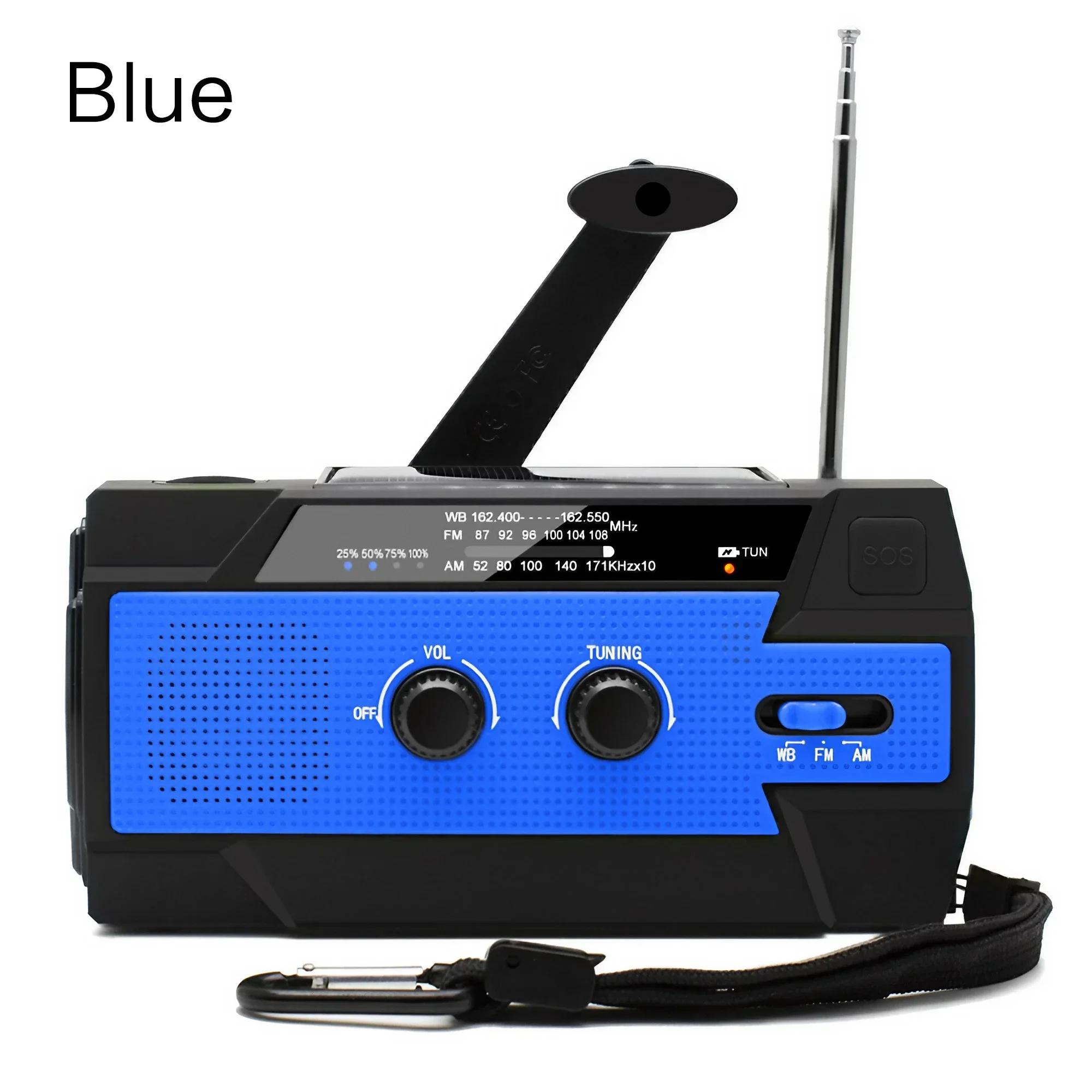 Draagbare zonne-handslinger AM/FM-radio voor overleving, oplaadbare radio op batterijen, USB-oplader, zaklamp, leeslamp