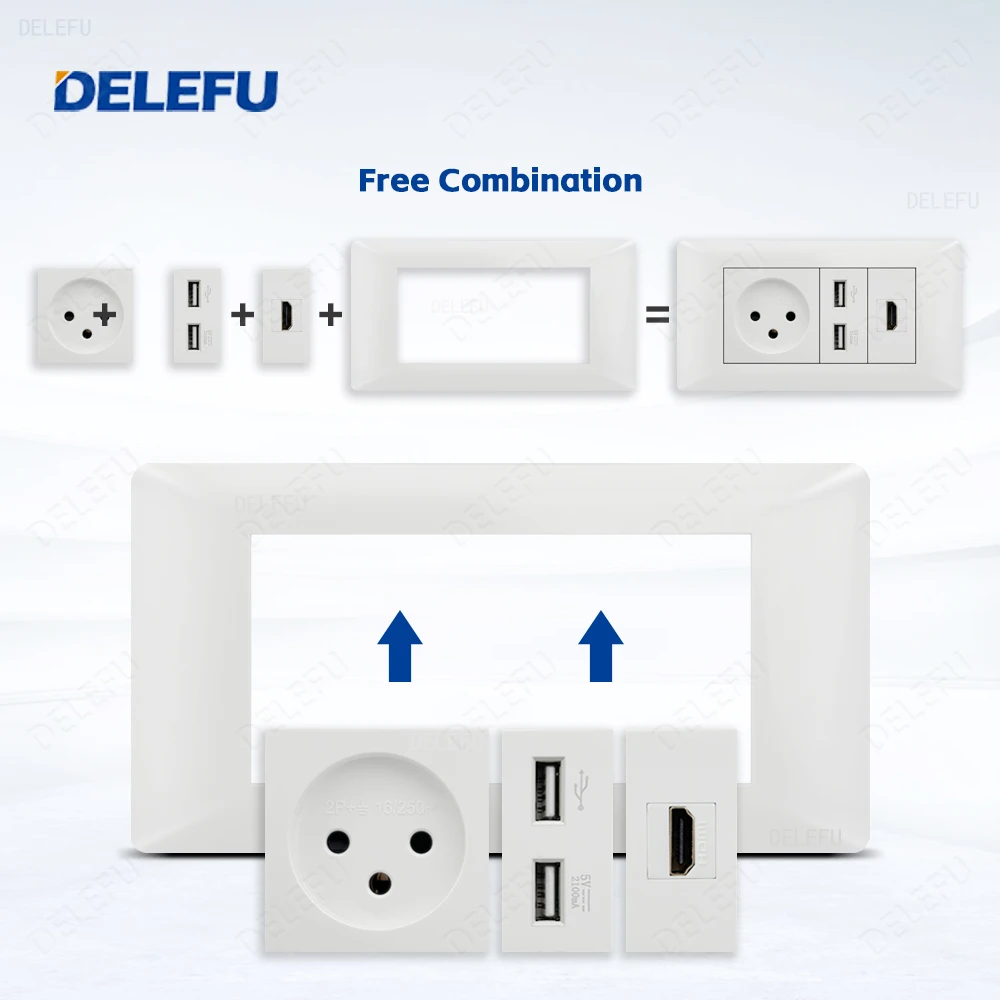 DELEFU Flame-retardant SC80 Panel 145mm White Israeli Standard USB C-type Fast Charging Wall Socket Switch TV Phone CAT5 CAT6 image 4