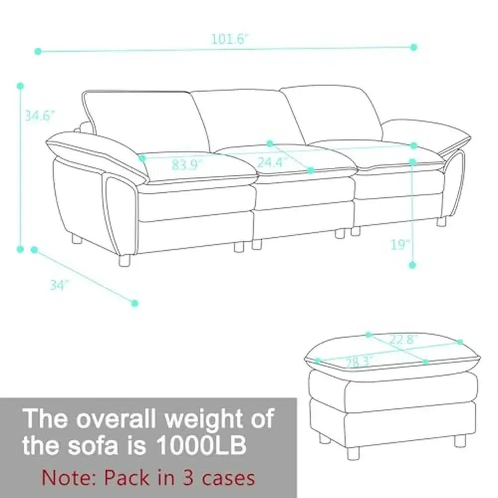 Contemporary 3-Seater Comfort Cloud Chenille Sofa Set Wood Frame L-Shaped Modern Modular Sectional