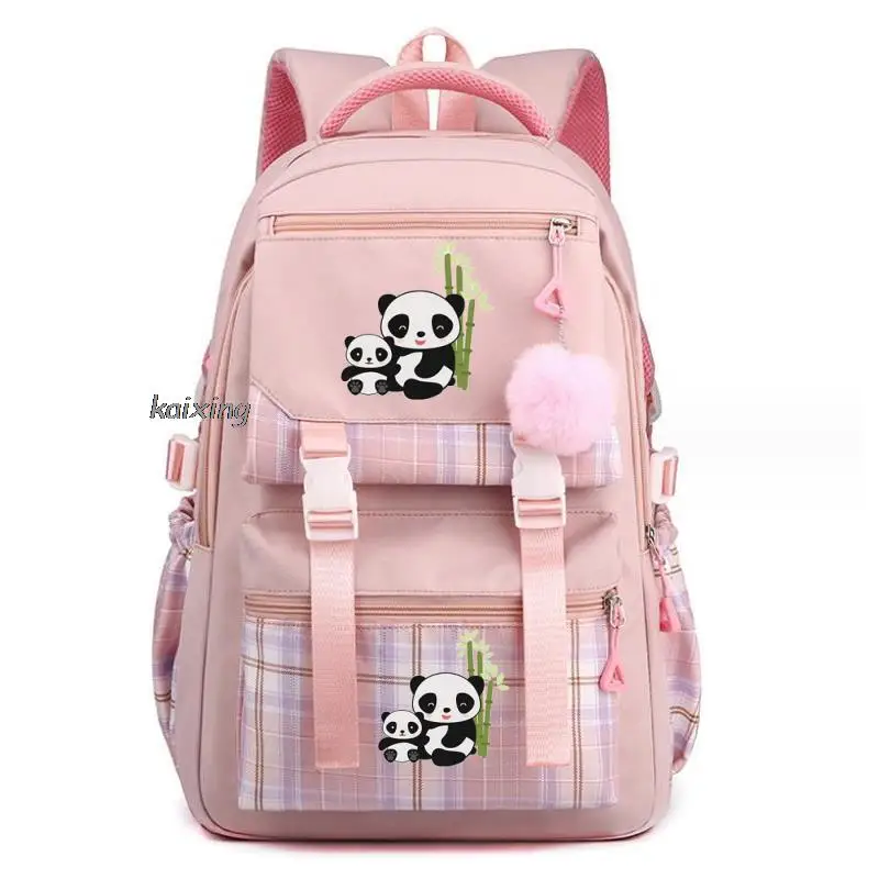 Mochila escolar de lona con estampado de Panda grande para niños y niñas, morral de viaje para ordenador portátil para adolescentes