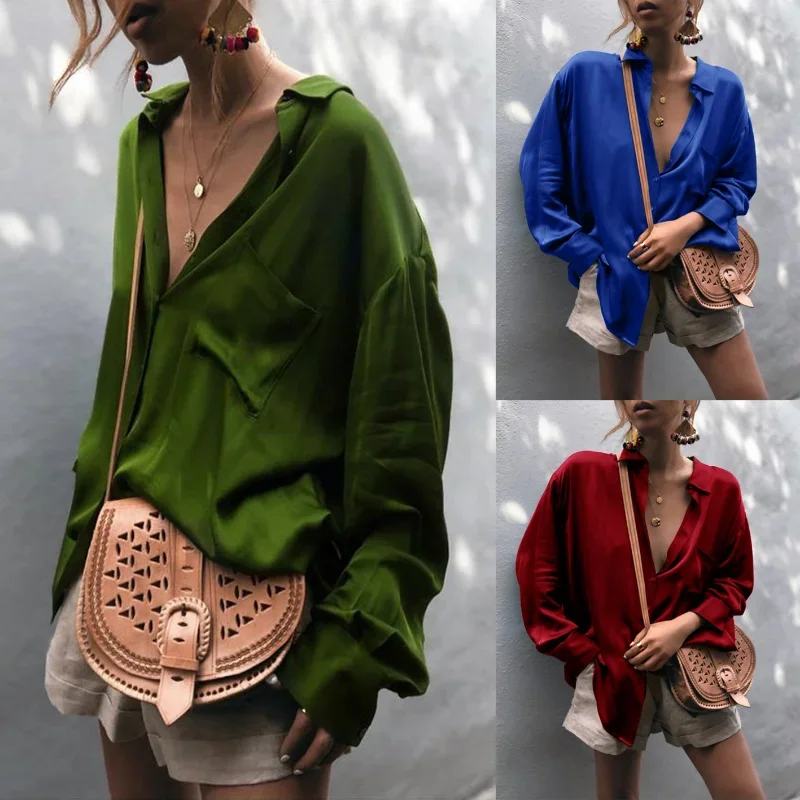 Fashion Shirt Spring and Summer 2024 Casual Streetwear Blouses Women Long Sleeve Tops Clothes Pocket Cardigan Loose Shirt 24849