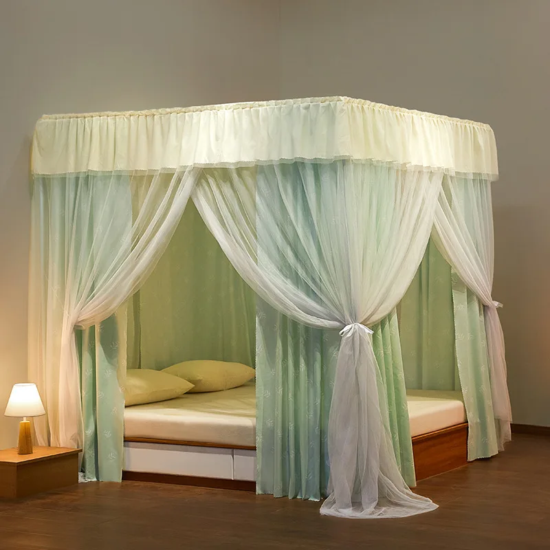 

Four Season Dustproof Top Mosquito Net with Frame 2 Layers Shading Bed Curtain Canopy Palace Nets 1.2 1.5 1.8 2.0 Bed