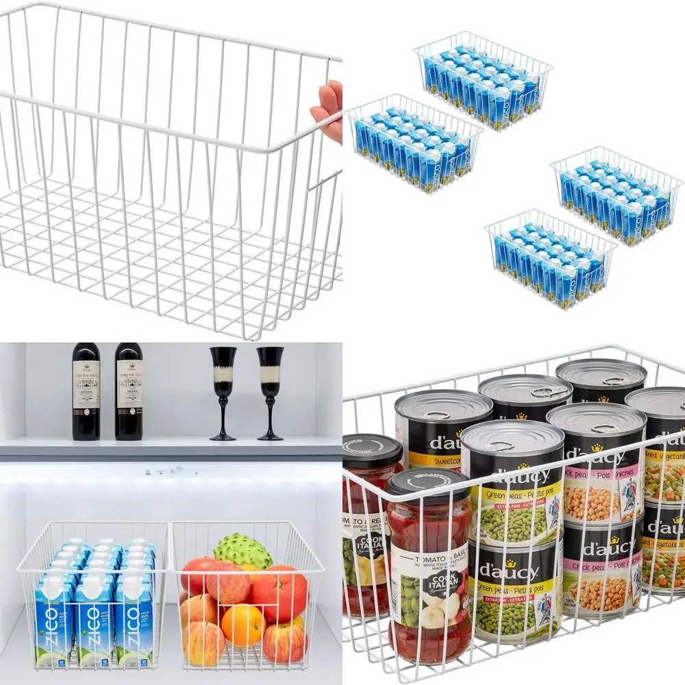 

4-Piece White Wire Freezer Organizer Set for Large Storage in Kitchen, Pantry, and Bathroom