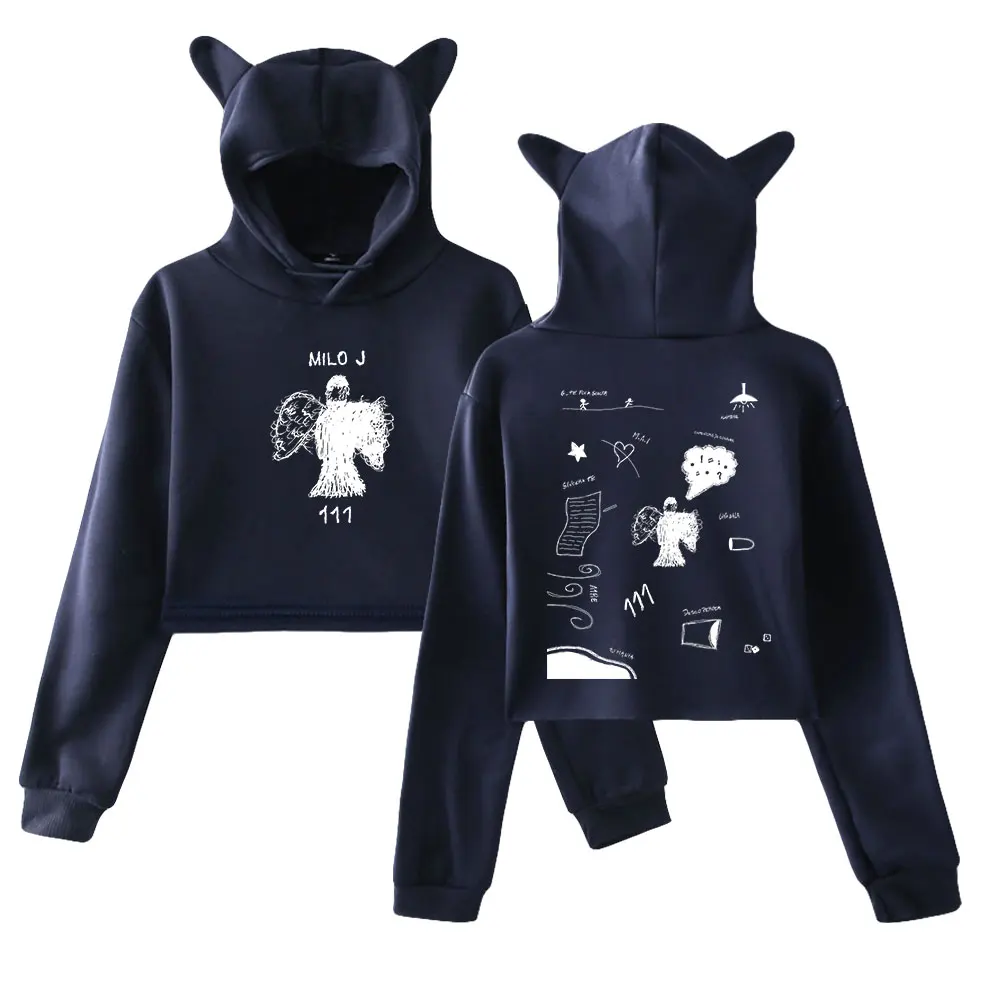 Milo J Singer 111 Album Merch Pullover 2024 Tour Cat Ears Hoodie Long Sleeve Streetwear Crop Top Women's Clothes