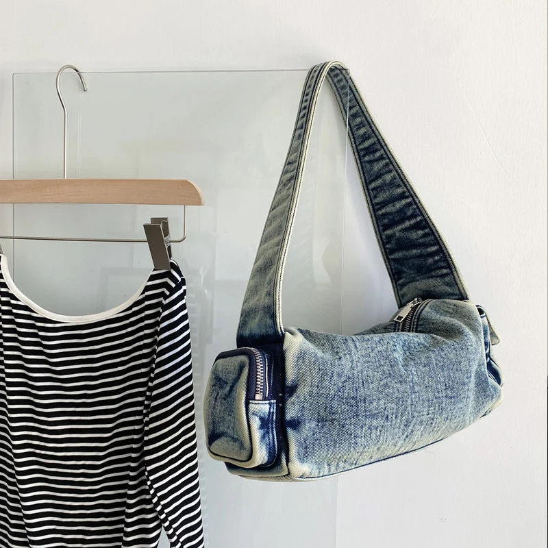 Imagem -04 - Moto & Motociclista Denim Bolsas para Mulheres Bolsas de Designer de Luxo e Bolsas 2024 Novo em Y2k Múltiplos Bolsos Processo de Lavagem Pano Axila Bolsa de Ombro Alta Qualidade Envio Rápido Chega