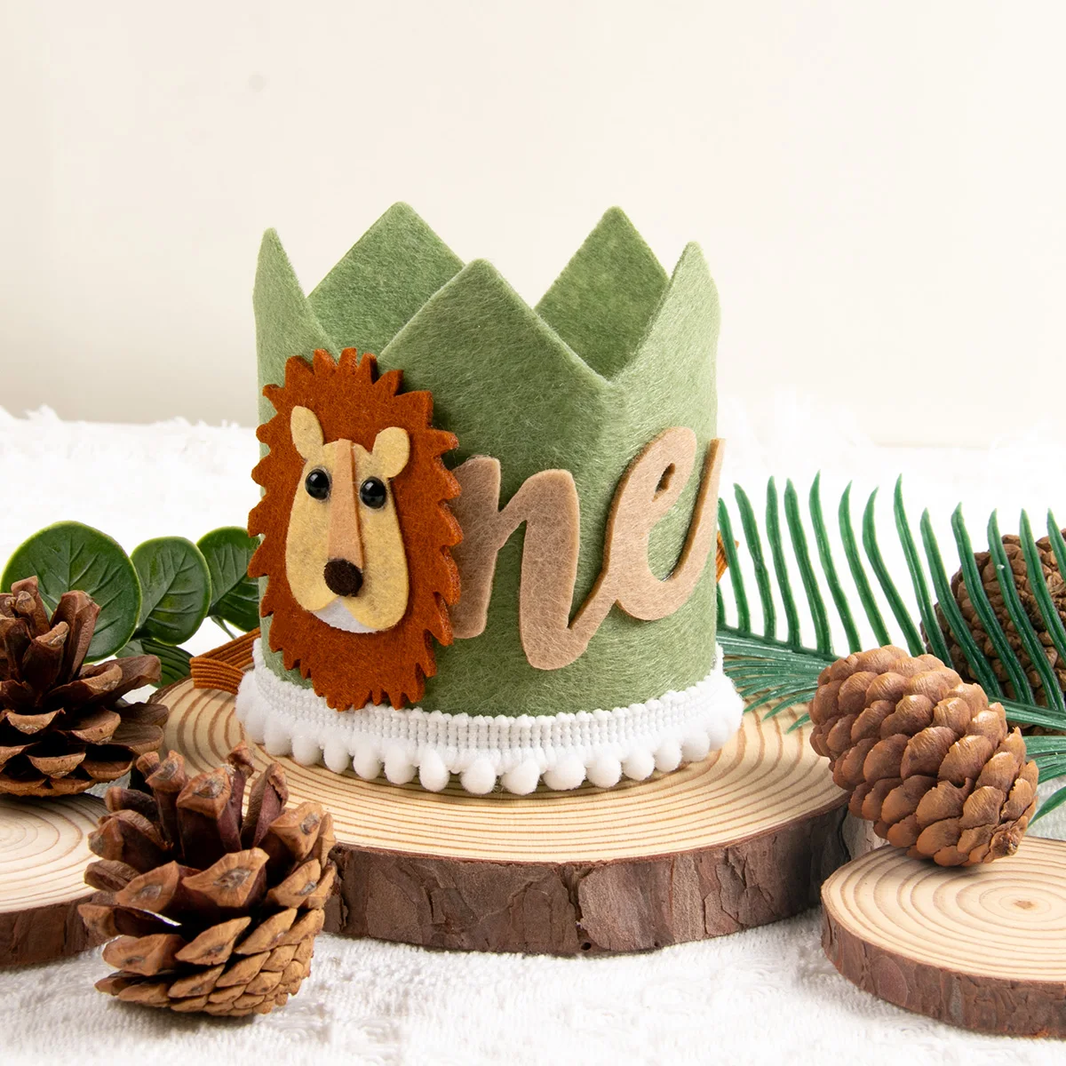 Jungle Safari Theme Kids One 1 Year Birthday Crown Animal Lion Headband Hat Boy 1st Birthday Party Supplies Baby Shower Headband