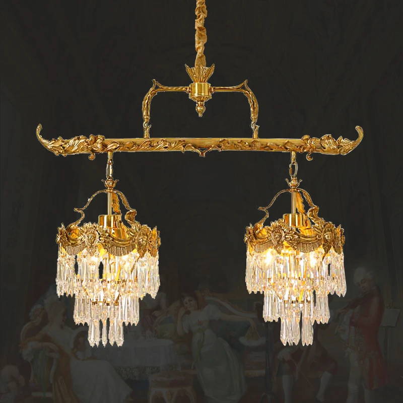 European Rococo Luxury Brass Restaurant Chandelier French Classical Retro Bedroom Foyer Crystal Pendant Light