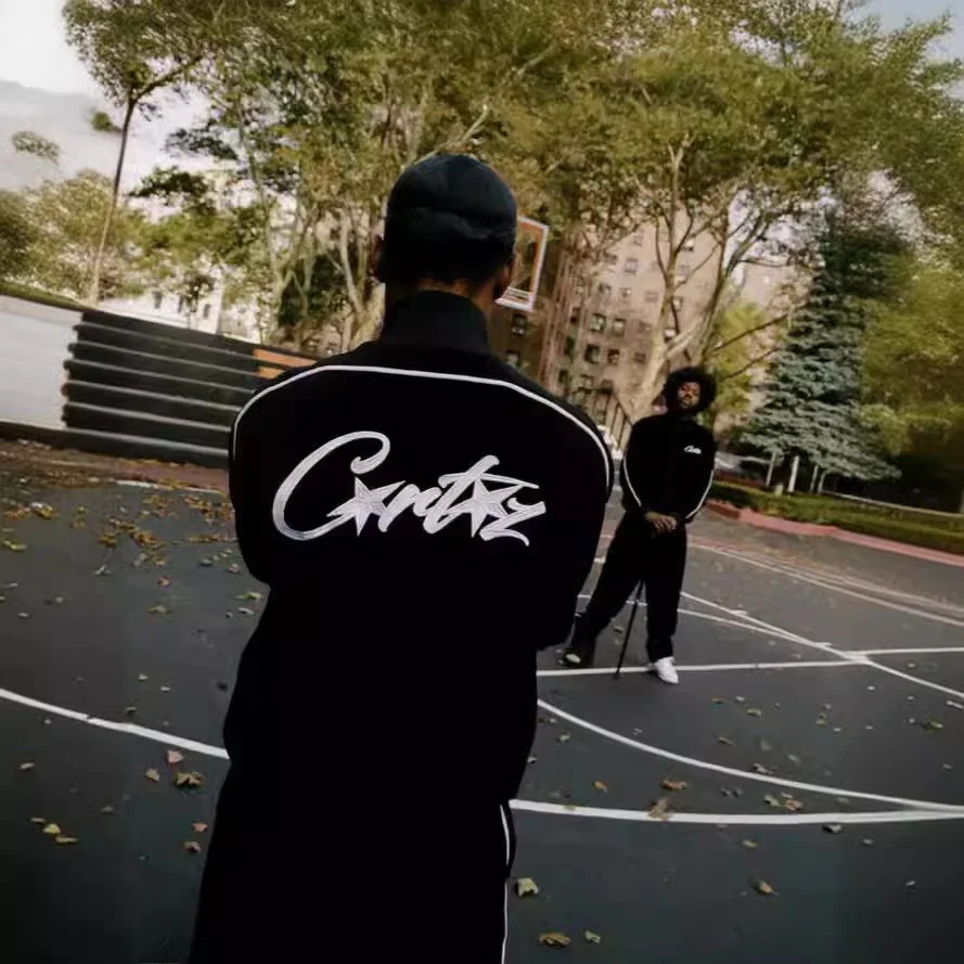 

Ele Embroidered Fce Lined Zipper Jaet Stand Collar Street Sle Men's Casual Pants Matching Sports Set for Teens