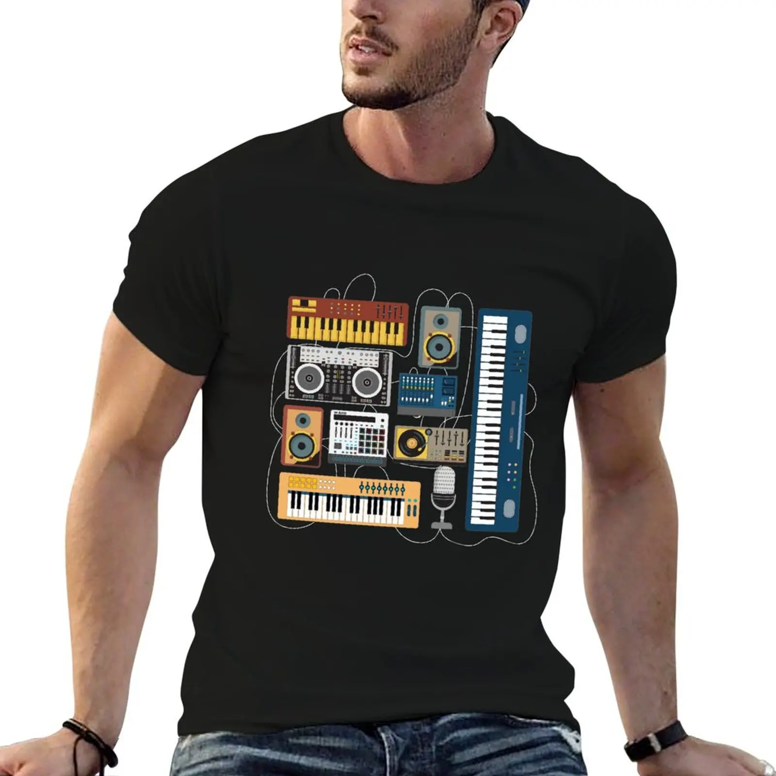 Modular Synthesizer Dj Mixer Synth - Vintage Musician T-Shirt Daily Casual Short Sleeve Tee Shirt