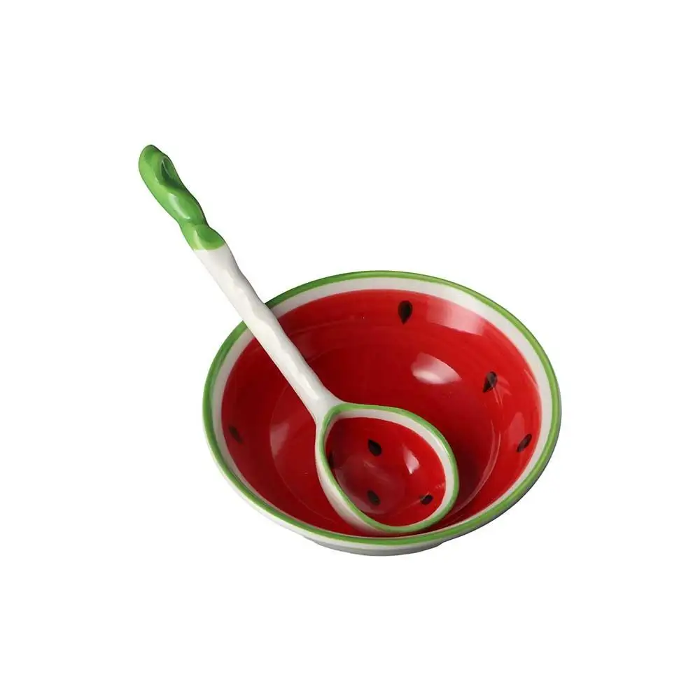 Coffee Watermelon Strawberry Shaped Cereal Bowl Ceramic Hand Painted Ramen Spoon Large Creative Kitchen