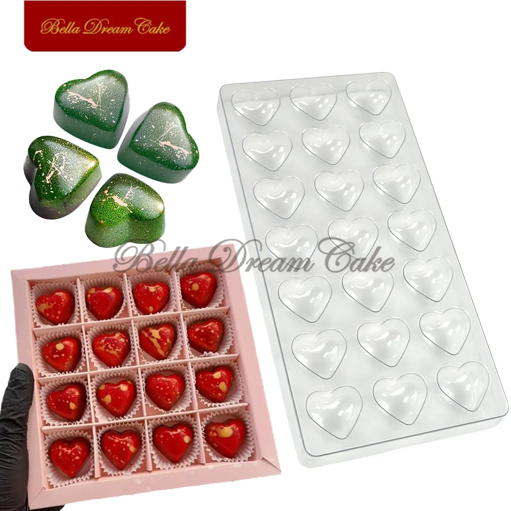 21 Cavity Heart Chocolate Mold DIY Dessert Candy Mousse Mould for Valentine's Day Plastic Cake Decorating Tools Kitchen Bakeware