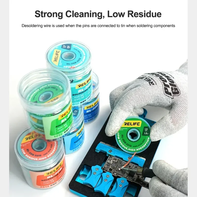 5 ชิ้น RELIFE RL-20B สายเชื่อม Desoldering ตาข่าย Braid เทปทองแดงจุดเชื่อม Solder Remover ซ่อมเครื่องมือสําหรับบัดกรี