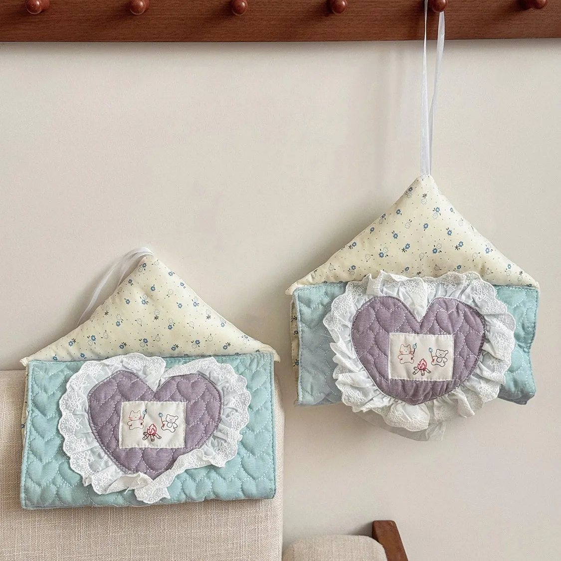 Lace Heart Shaped Paper Bag Sweet Korean-style Floral Tissues Bedroom Hanging Portable Tissue Box Boite Mouchoirsn Tissue Box