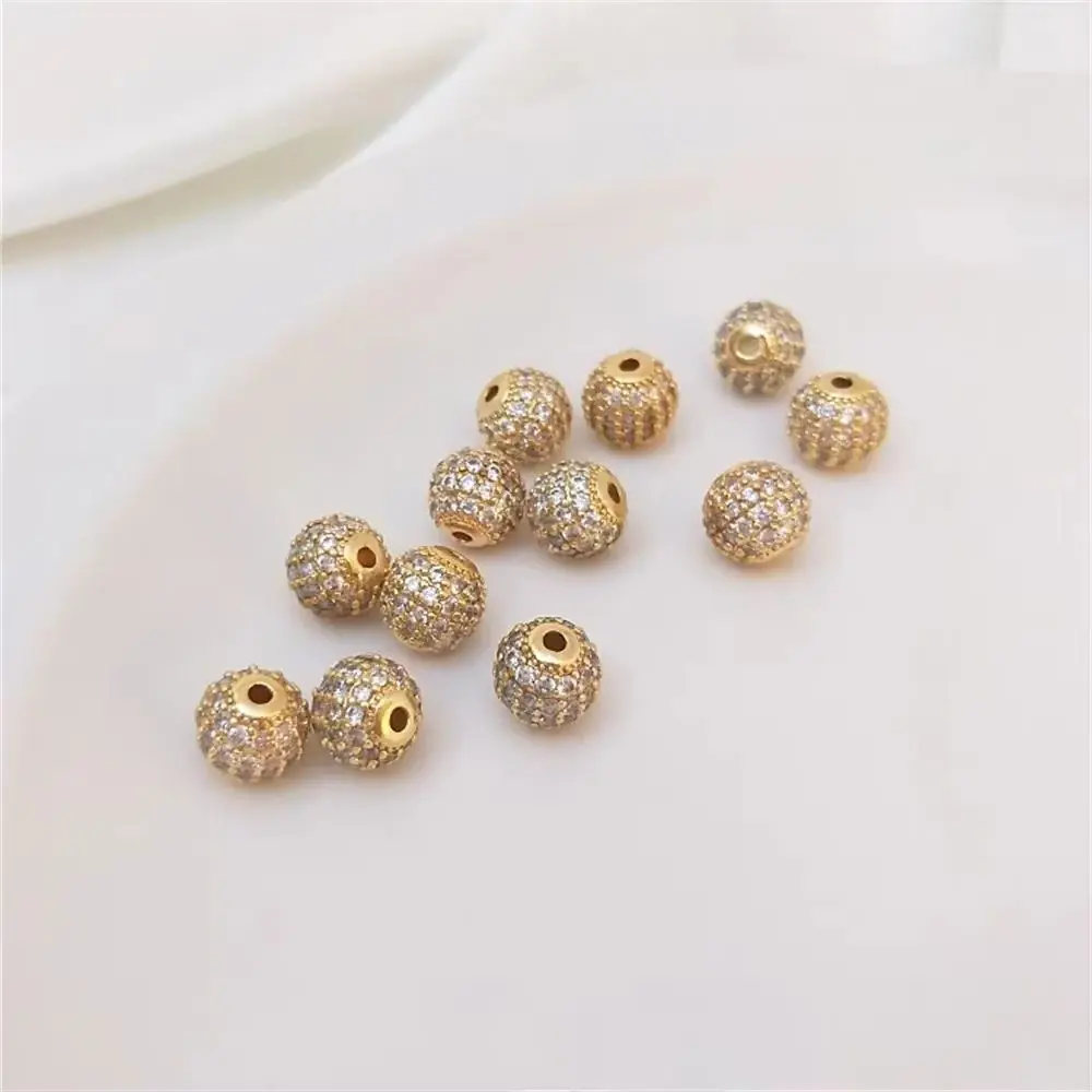 14K Gold Plating Micro-set zircon ball, diamond ball, bead, bead, diy handmade string bracelet, necklace loose bead material