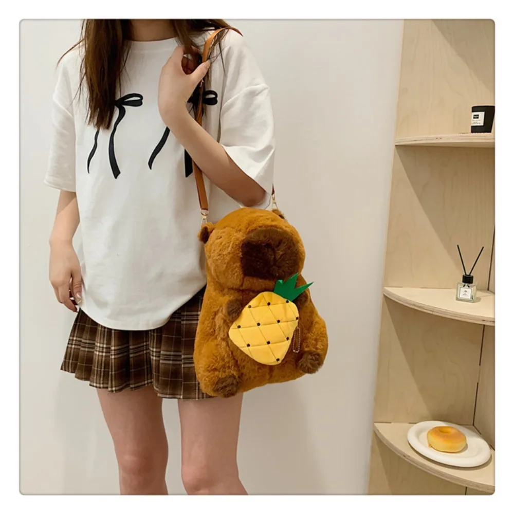 Fashion Cartoon Large Capacity Capybara Kids Plush Backpack Cute Casual Plush Bag Students School Bag Cartoon Crossbody Bag