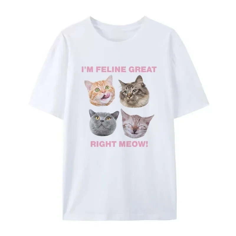 Right Meow Kitten Graphic Top Cute Funny Cat Top Oversized Retro Y2k Aesthetic Streetwear Women Casual Female Fashion Daily Tee
