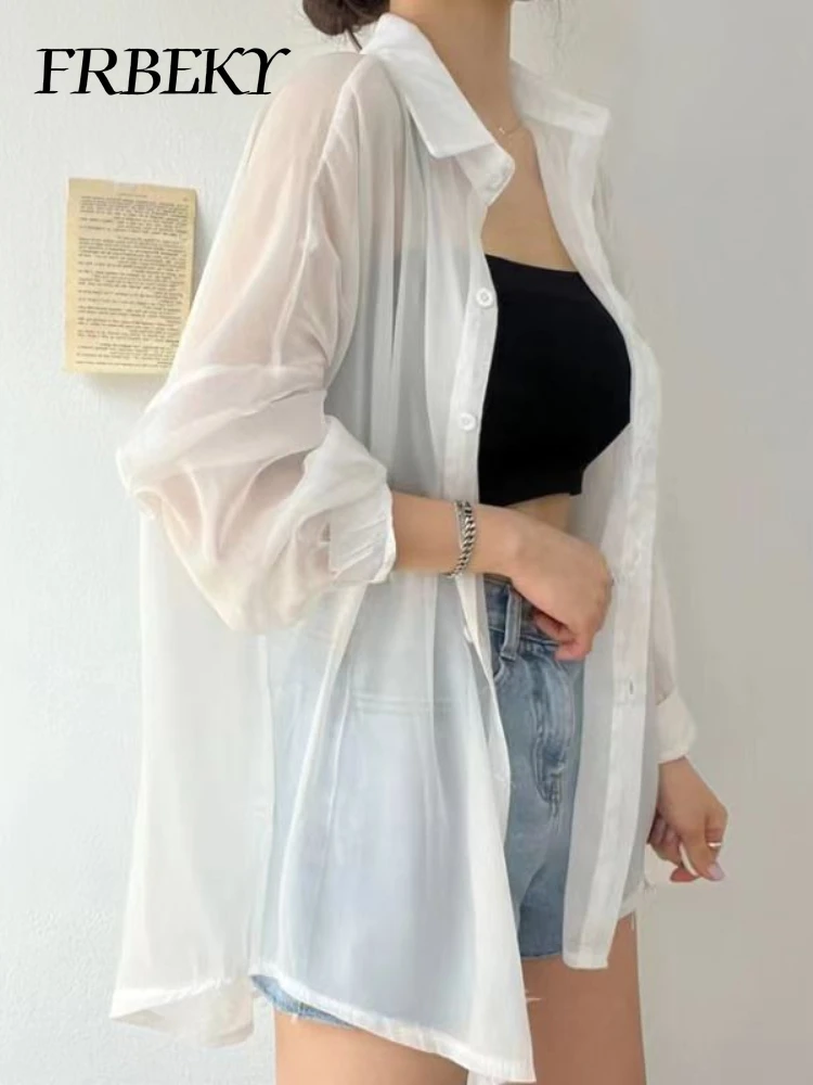 Summer New Basic Korean Temperament Long-sleeved Thin Section Shirt Solid Color Jacket Women Tops Fashion Shirts & Blouses