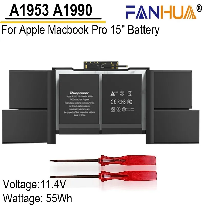 

83.6Wh A1953 Laptop Battery for Apple Macbook Pro A1990 15" Touch Bar (Mid 2018 / 2019) EMC3215 EMC3359 MR962LL 11.4V