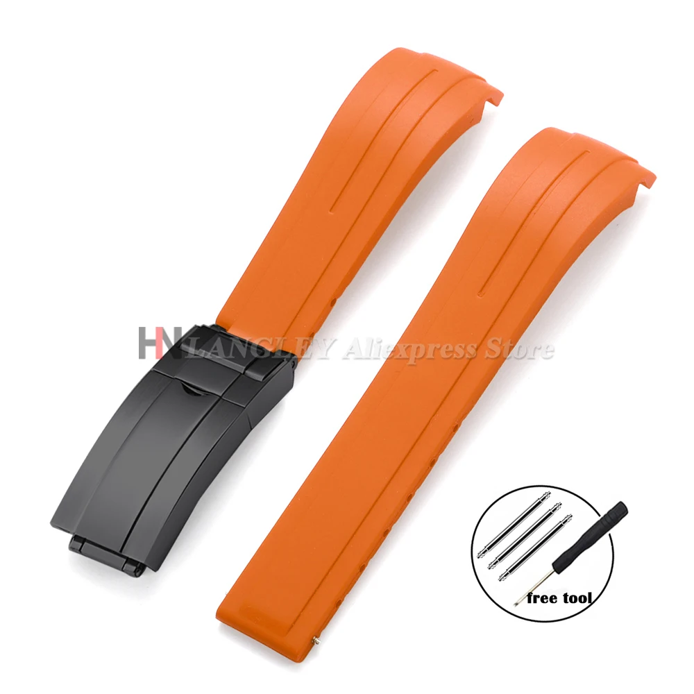 Curved Rubber Watch Bracelet 20mm 21mm 22mm for Rolex Green Water Ghost for Oysterflex Waterproof Silicone Folding Buckle Straps image 3