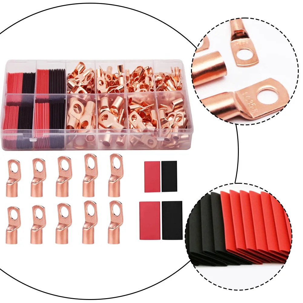 160pcs Copper Wire Lugs AWG2-12 With Heat Shrink Set Terminals Connectors Kit Battery Terminal Gauge Wire Connectors