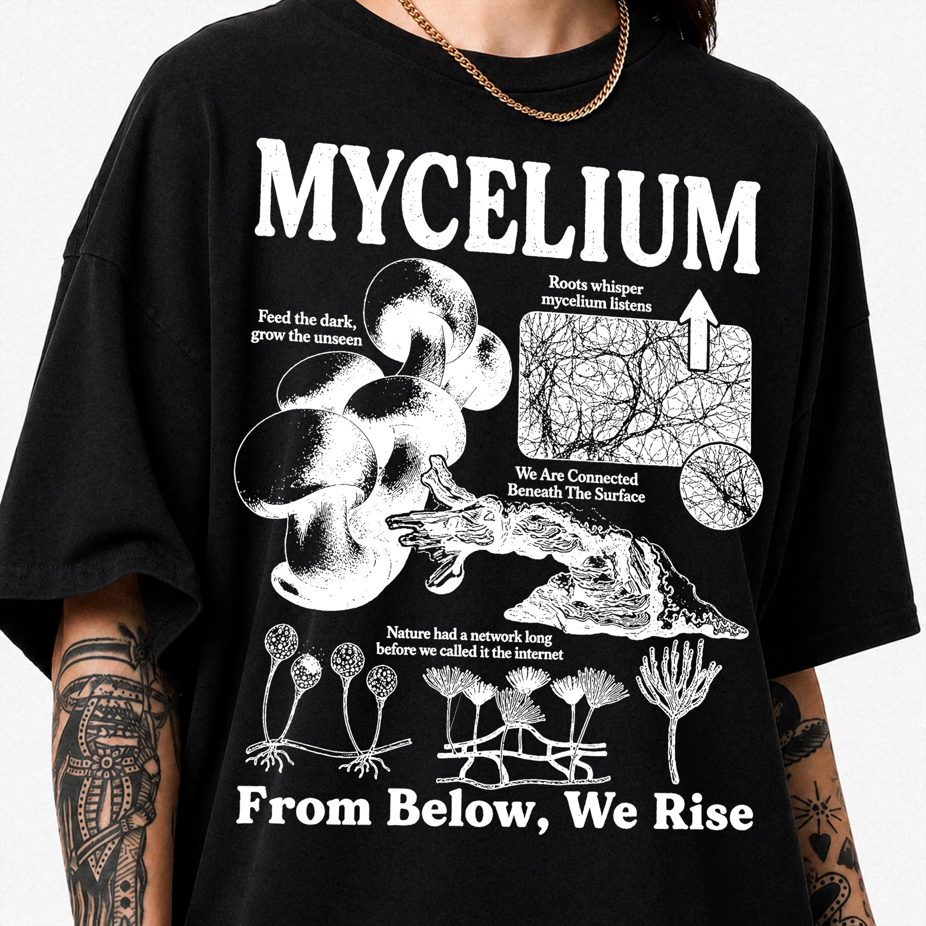 Mycelium Vintage T-Shirt, Mushroom Biology Diagram, 90s Forest Ecology, Underground Hyphae Natural Science Shirt