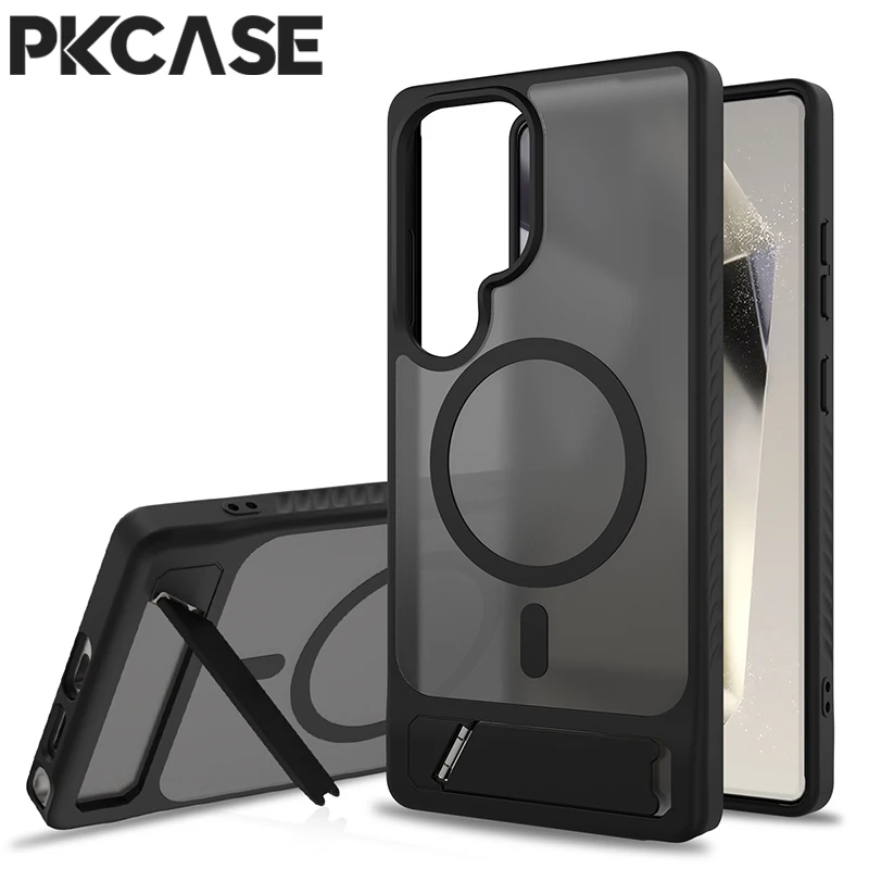 PKCASE Stoßfeste Klappbare Halterung Handyhülle Für Samsung S26 S25 Edge FE S24 S23 Ultra Plus Anti-Fingerabdruck Magnetische Abdeckung