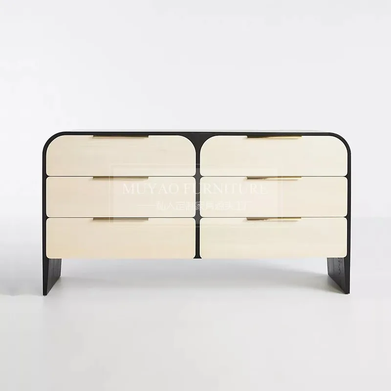 

Nordic six chest cabinets solid wood drawers 6 chest cabinets bedroom bedside storage cabinets living room black and white color