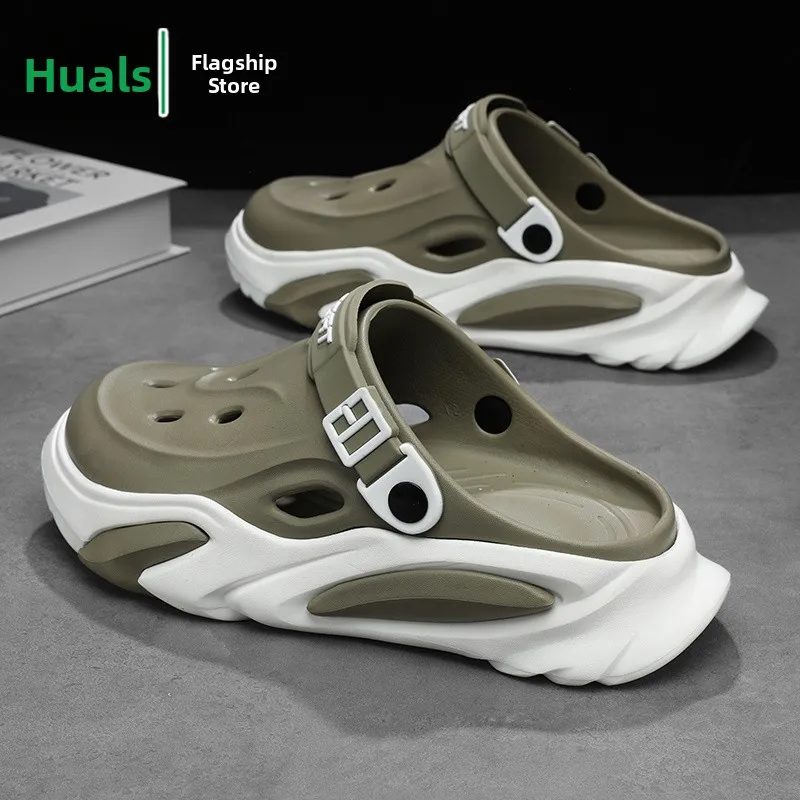 

Men's Summer Outdoor Sandals Anti-slip Thick Bottom Heightening Headed Slippers Driving Sports Casual Beach Hole Shoes