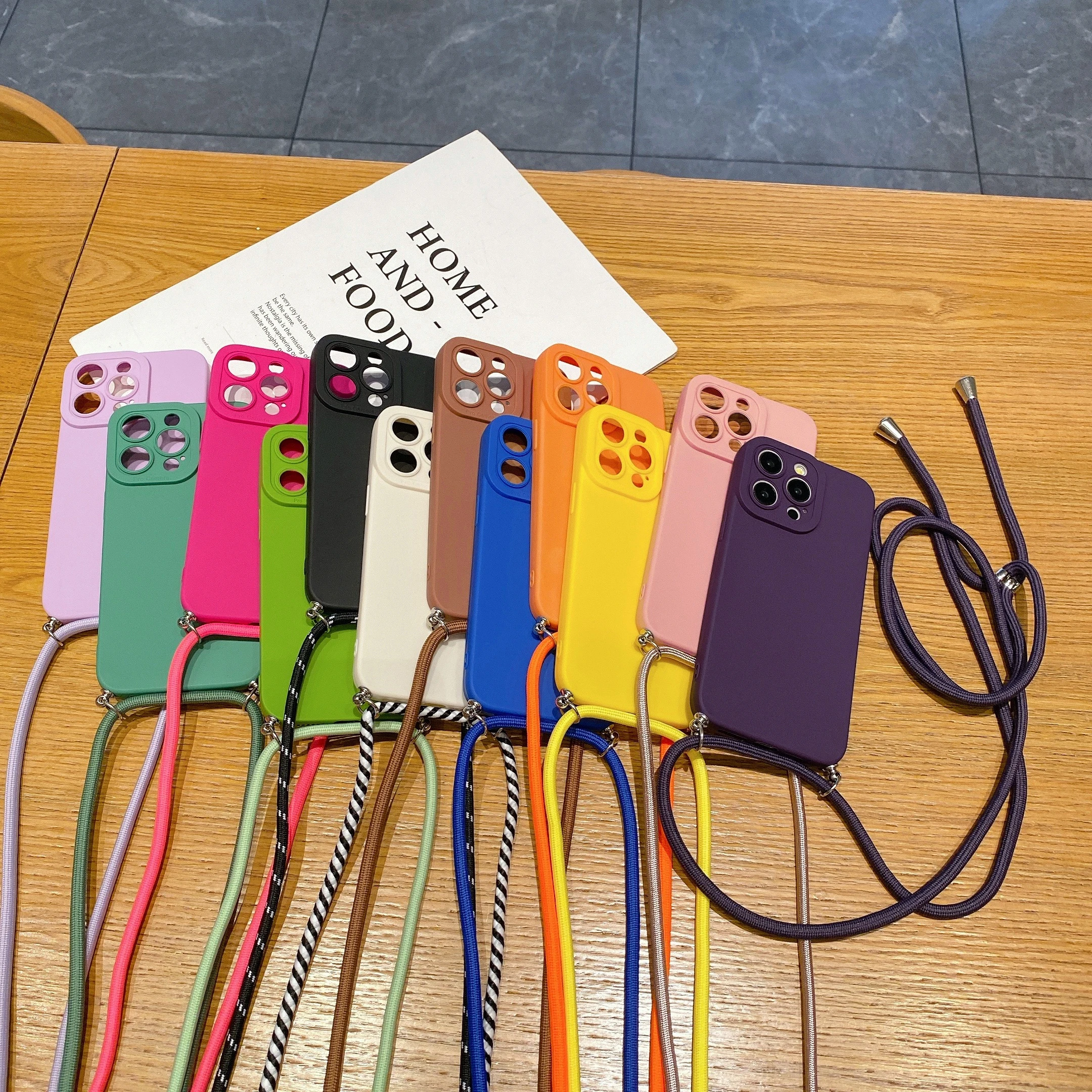 Image of Crossbody Lanyard Candy Color Handyhülle für iPhone 17, Air 16, 16E, 15, 14, 13, 12, 11 Pro Max Plus, Silikon, weiche TPU-Rückseite