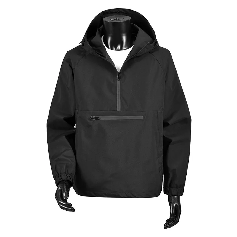 

Autumn Man Jacket Simple Solid Color Long Sleeve Male Cargo Coat Half Zipper Windproof Casual Versatile Men Hooded Outerwear
