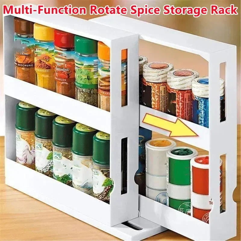 Multi-function rotating spice storage rack, seasoning rotating box shelf, kitchen bathroom creative home items, 2 tee