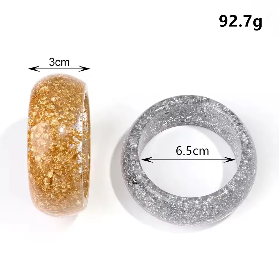 Übertriebener Acryl Runde Chunky Armreif Frauen Gold Farbe Glitter Harz Unregelmäßige Quadratische Breite Hand Armband Trend Schmuck Geschenk – Detail 2