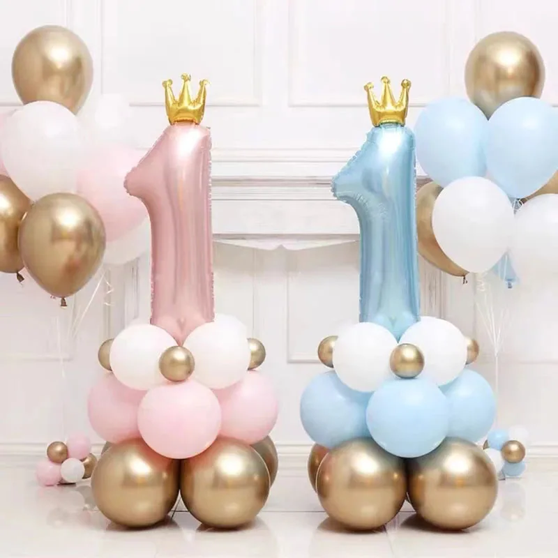 First Happy Birthday Boy Girl Party Decoration 36inch Number Column Foil Balloons Baby My 1st One Year Banner Garland Supplies