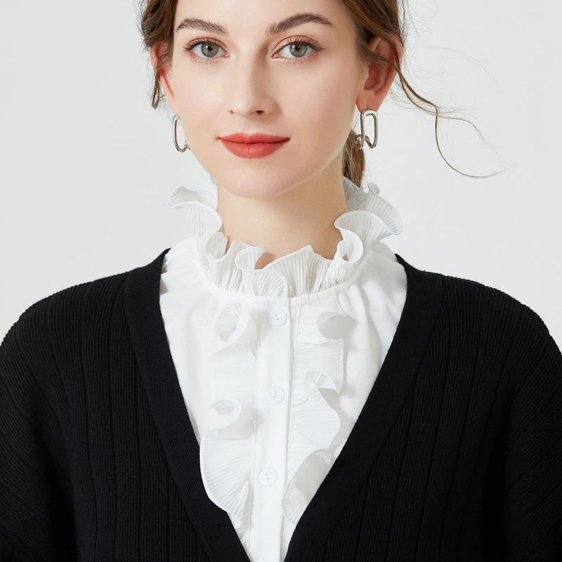 White Elegant High Collar Ruffle Detachable Pleated Fake Shirt Collar Half Shirt Blouse Collar For Women Girl Sweater Supplies