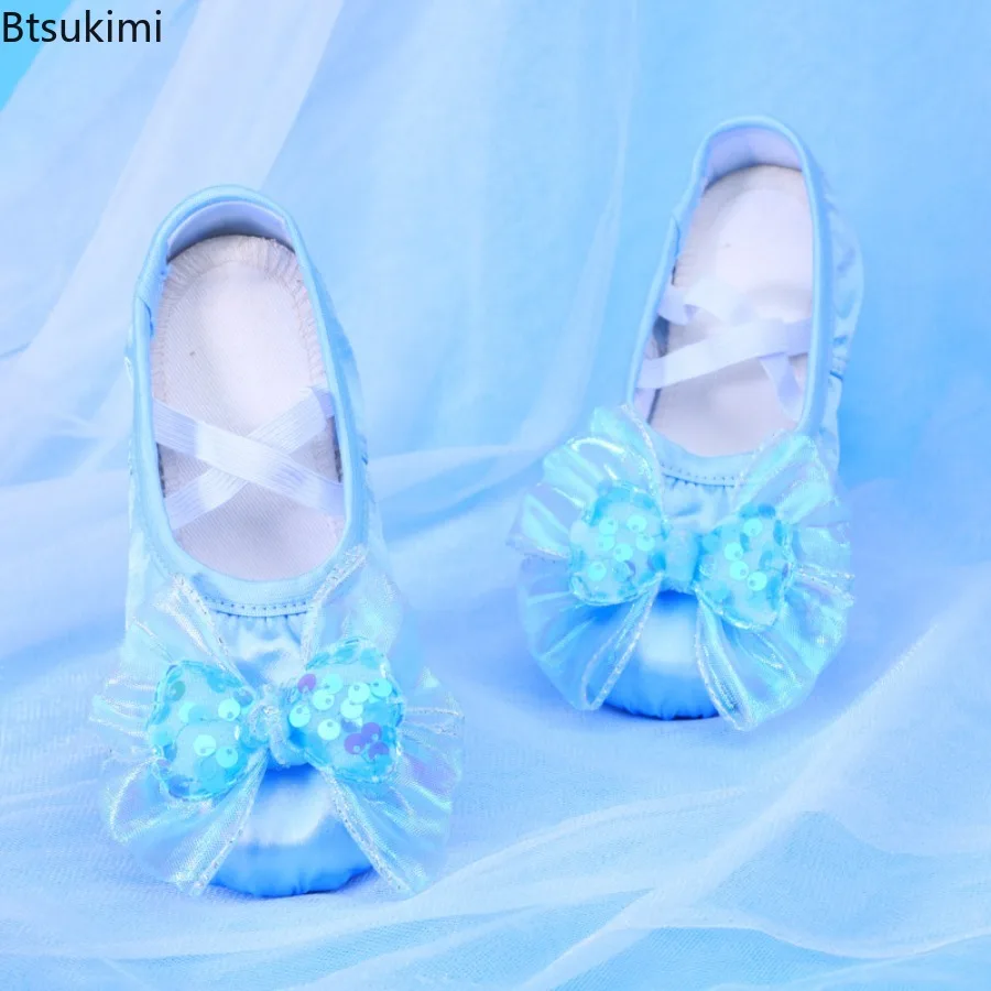 Children's Ballet Shoes Girls Professional Dance Satin Bowknot Lace Ballet Shoes Soft Sole Professional Training Princess Shoes