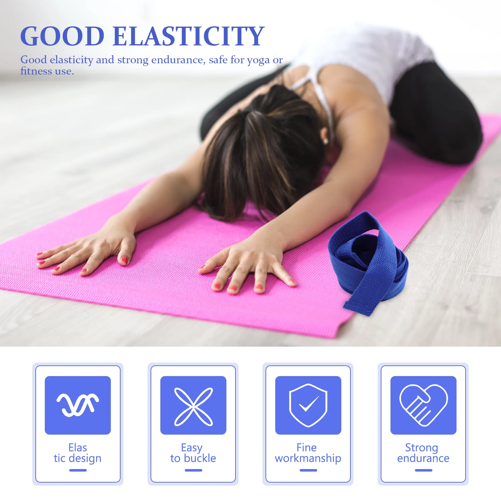 

Yoga Stretching Premium Cotton Elastic Workout Straps Portable Fitness Accessories Blue Exercise Household MultiFunction
