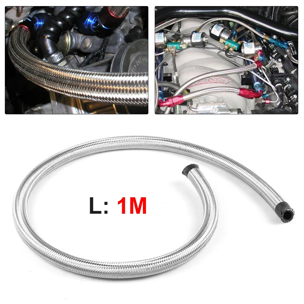 AN4 AN6 AN8 AN10 Braided Fuel Hose Stainless Steel Oil Gasoline Brake Line Oil Hose Sliver For Auto Motorcycle Petrol Tube Pipe