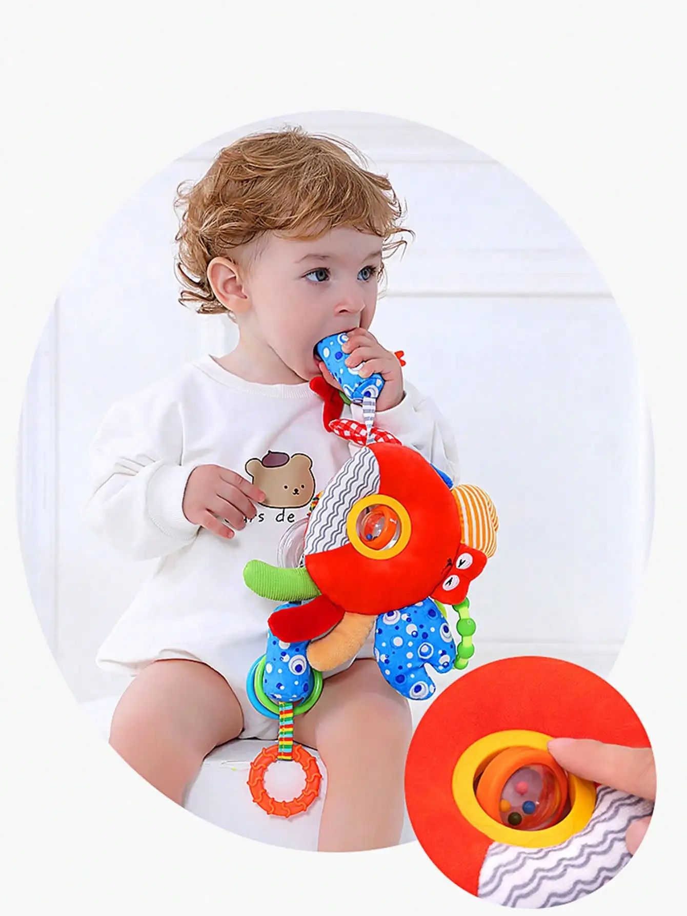 รถเข็นเด็กรูปสัตว์แบบมีคลื่นหมุนได้พร้อมอุปกรณ์เสริมสำหรับติดในรถยนต์พร้อมกับกระดาษริงกระดิ่งลมแก้วกาวเพื่อความปลอดภัยสำหรับทันตกรรม