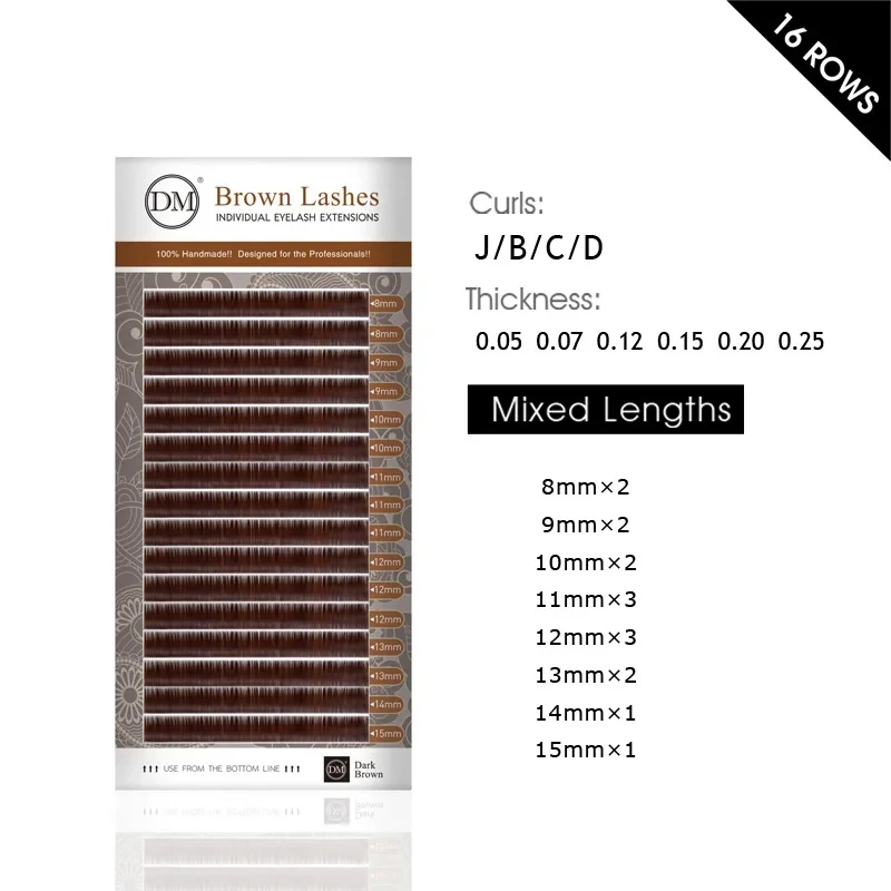 DeceMars Dark Brown Eyelash Extension JBCD Curl 8-15 Mix Length Individual Auburn Eyelash Extension
