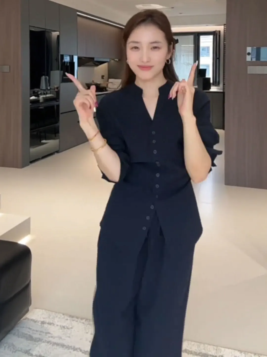 Elegant Fashionable Shirt And High Waist Casual Pants Two Piece Set for Women Spring Season Casual Wear Polyester Fiber