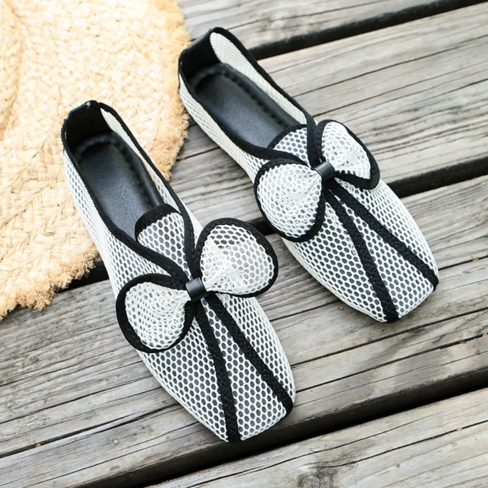 Retro Flache Schuhe Sommer Neu Quadratische Spitze Fischernetz Atmungsaktiv Hohl Ausgefallene Slip-on Baotou Halbpantoffeln Größe 42 – Detail 3