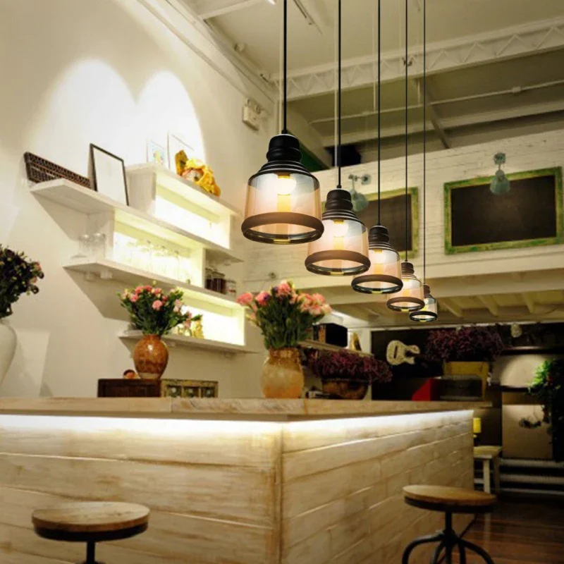 Vintage Amber glass wine bottle pendant light Industrial style LED E27 Bulb Iron lamp for bar restaurant Coffee shop