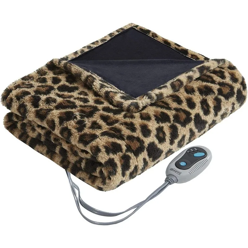 Beautyrest Brushed Long Fur Electric Throw Blanket Ogee Pattern Warm and Soft Heated Wrap with Auto Shutoff, 50 in x 60 in, L